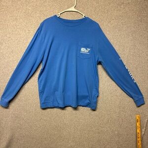 Men’s Vineyard Vines Bright Blue Long Sleeve Whale Pocket T Shirt Size Medium